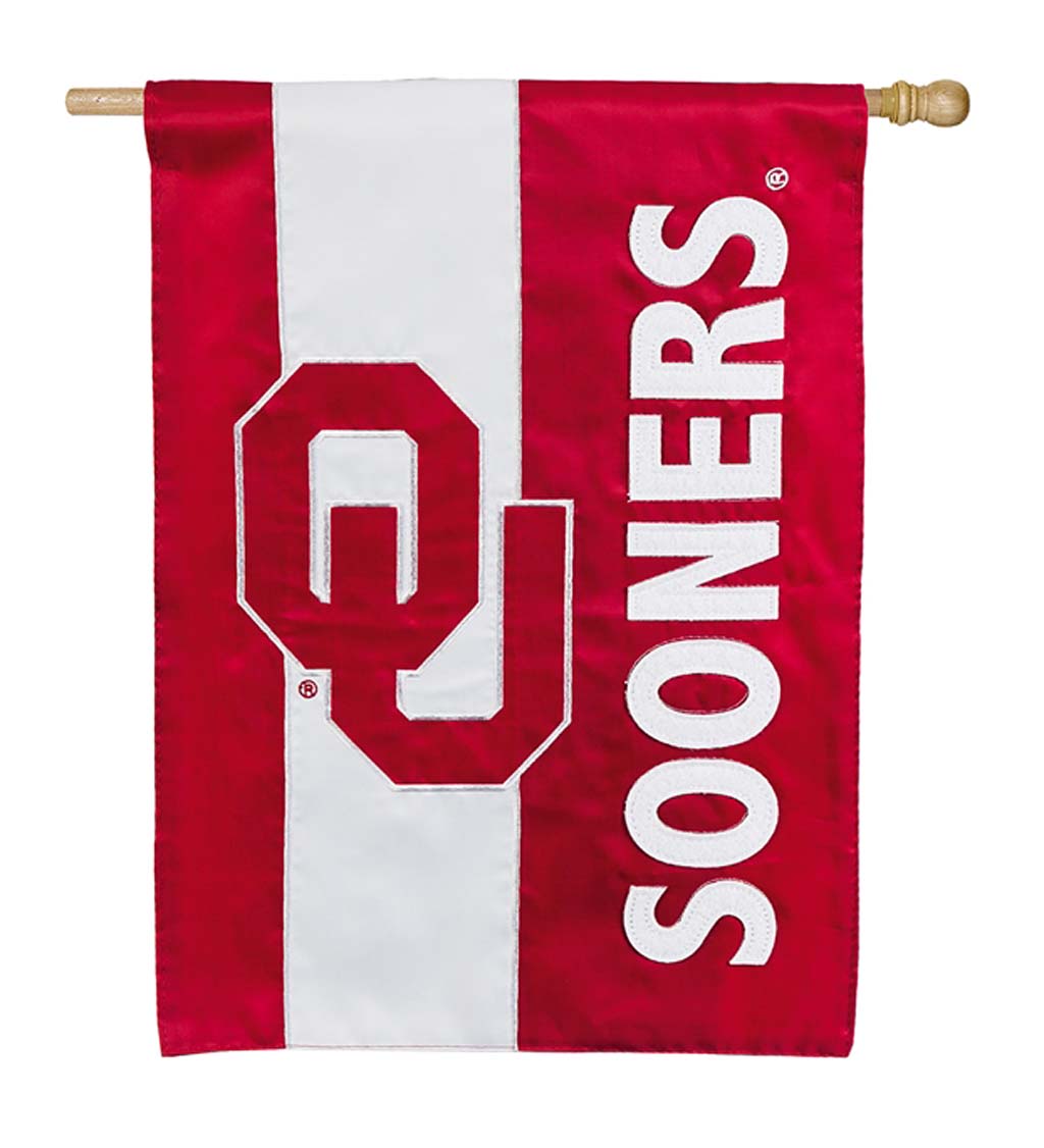 Double-Sided Embellished College Team Pride Applique House Flag - Univ of Oklahoma