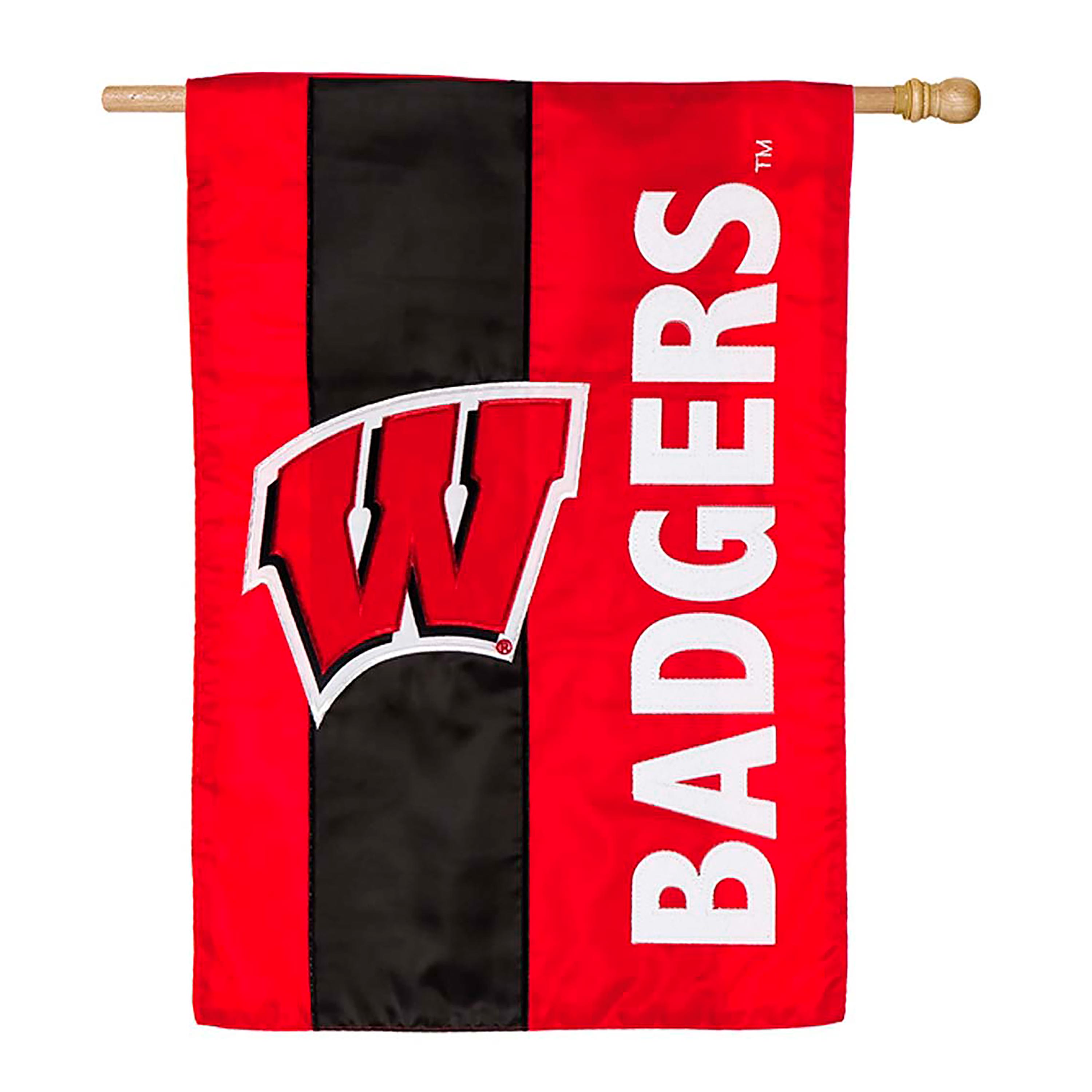Double-Sided Embellished College Team Pride Applique House Flag - Univ of Wisconsin-Madison