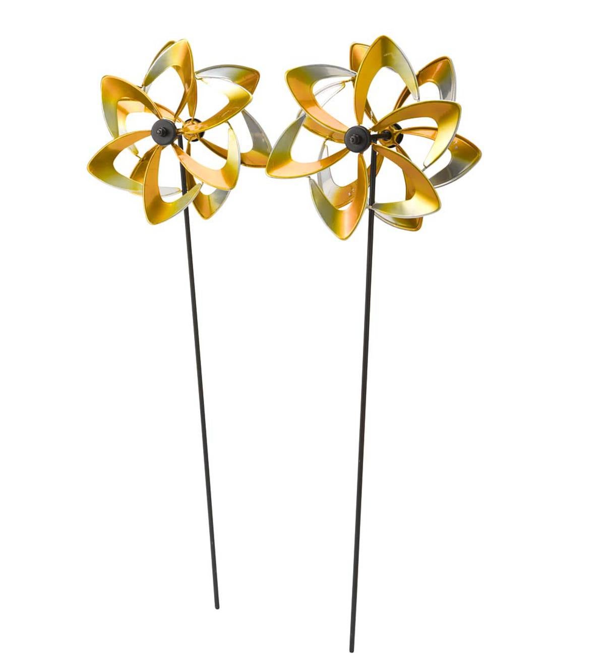 Garden Pinwheel Stakes, Set of 2 - Bronze Flower