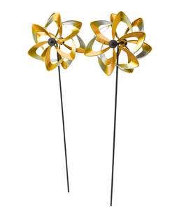 Garden Pinwheel Stakes, Set of 2 - Bronze Flower