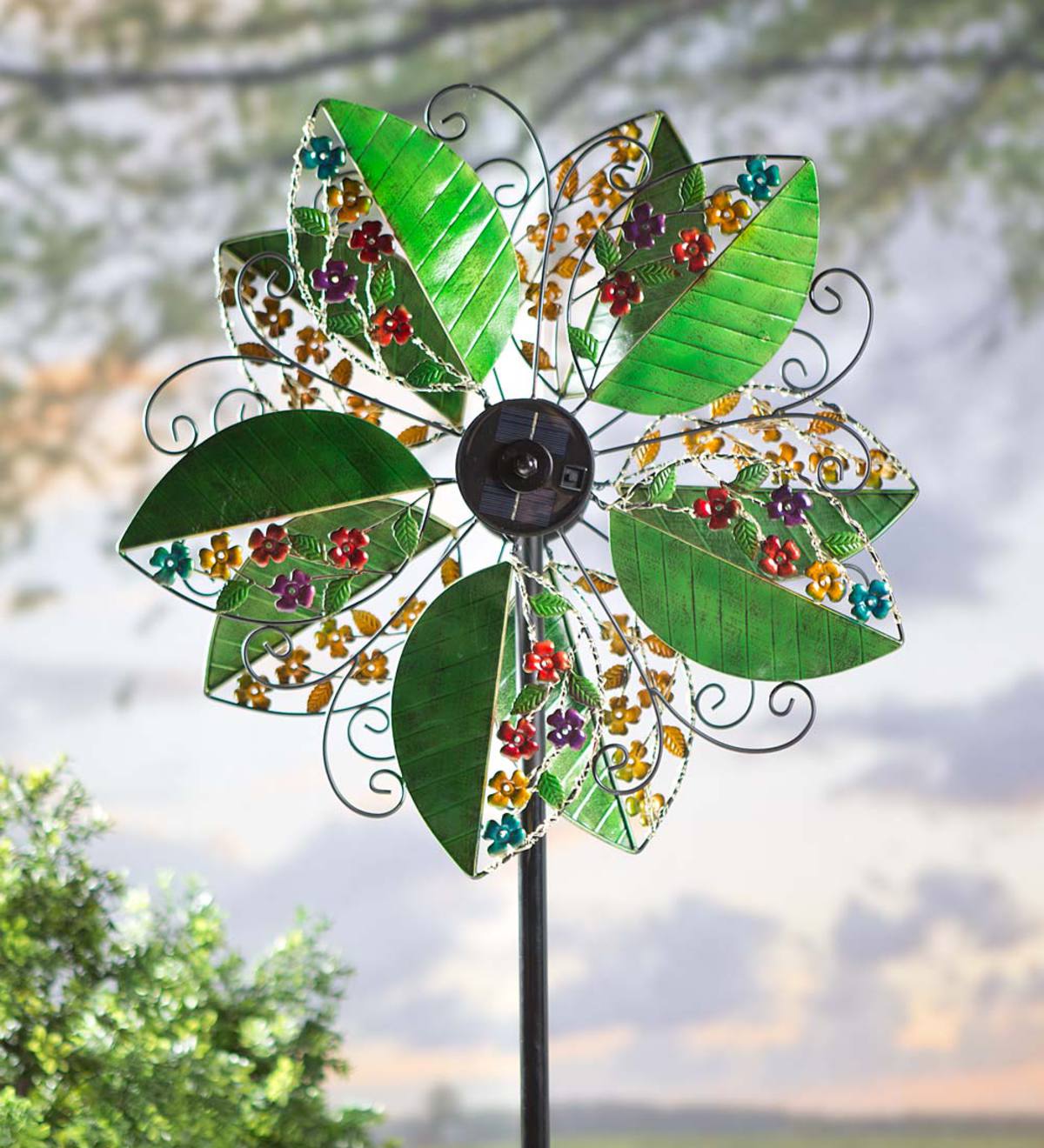 Solar Leaves Wind Spinner with Flowers and Vines