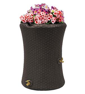 50-Gallon Wicker-Look Made in the USA Rain Barrel With Planter Top - Brown