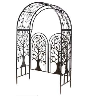 Metal Tree of Life Arched Garden Arbor with Gate