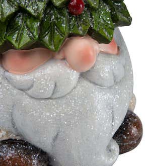 Indoor/Outdoor Lighted Holiday Garden Gnome Statue with Christmas Tree Hat