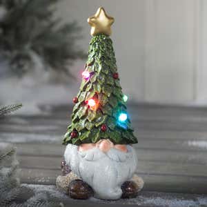 Indoor/Outdoor Lighted Holiday Garden Gnome Statue with Christmas Tree Hat