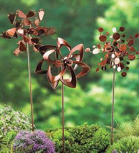 Pinwheel Mini Wind Spinners with Garden Stake, Set of 3 - Copper-Colored - Copper