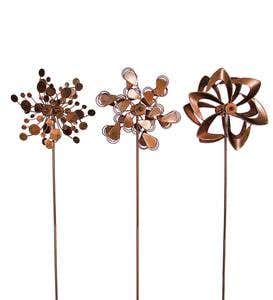 Pinwheel Mini Wind Spinners with Garden Stake, Set of 3 - Copper-Colored - Multi