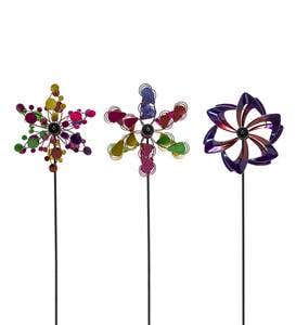 Pinwheel Mini Wind Spinners with Garden Stake, Set of 3 - Copper-Colored - Multi