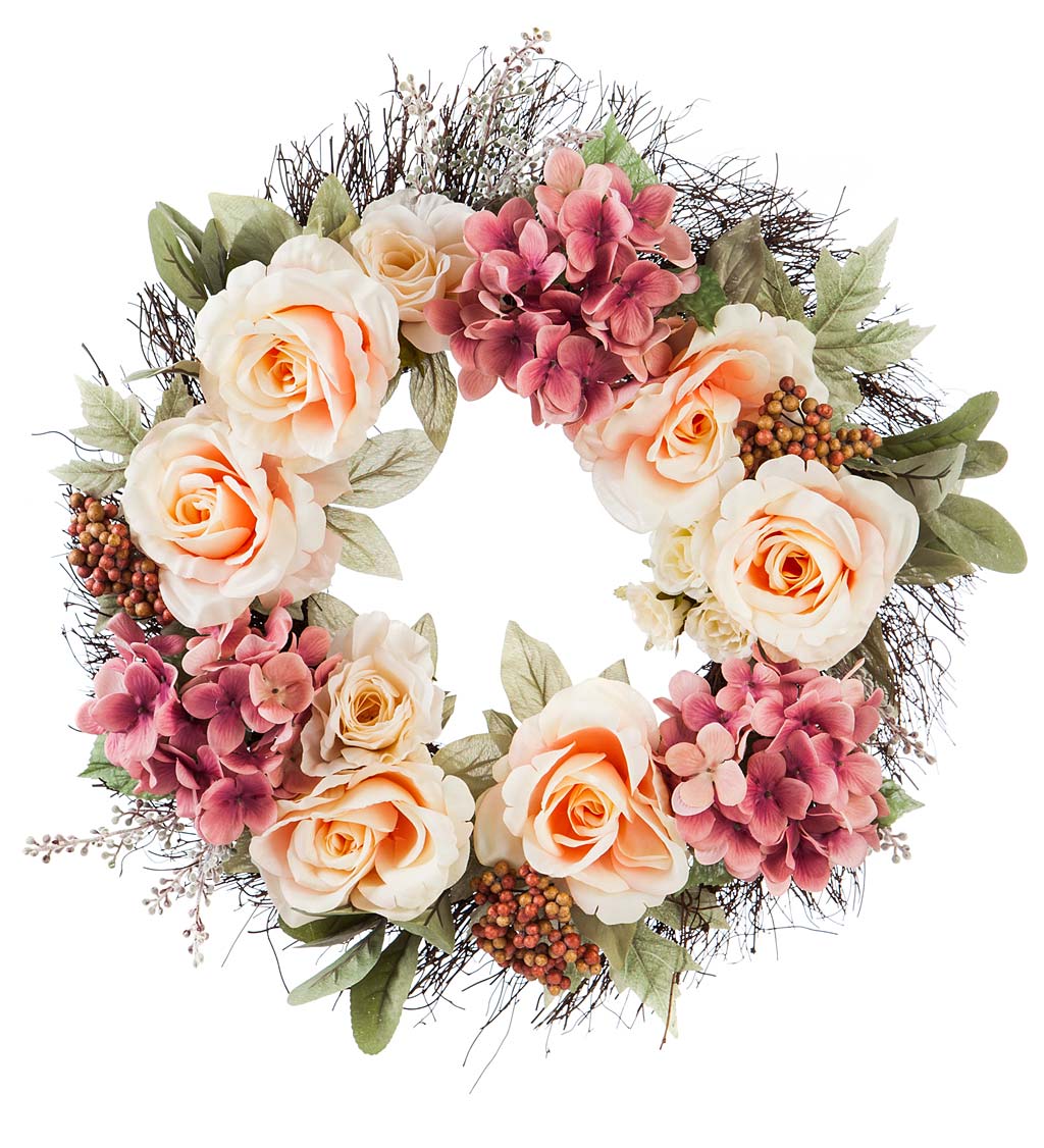 Elegant Rose and Hydrangea Floral Wreath