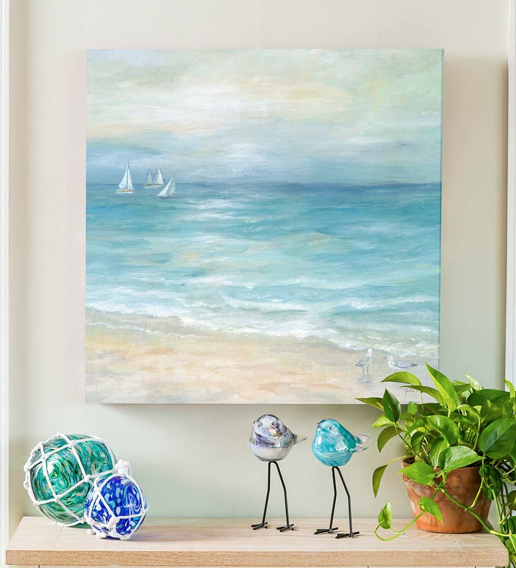 30" Square Beach and Boats Wall Art Printed on Canvas