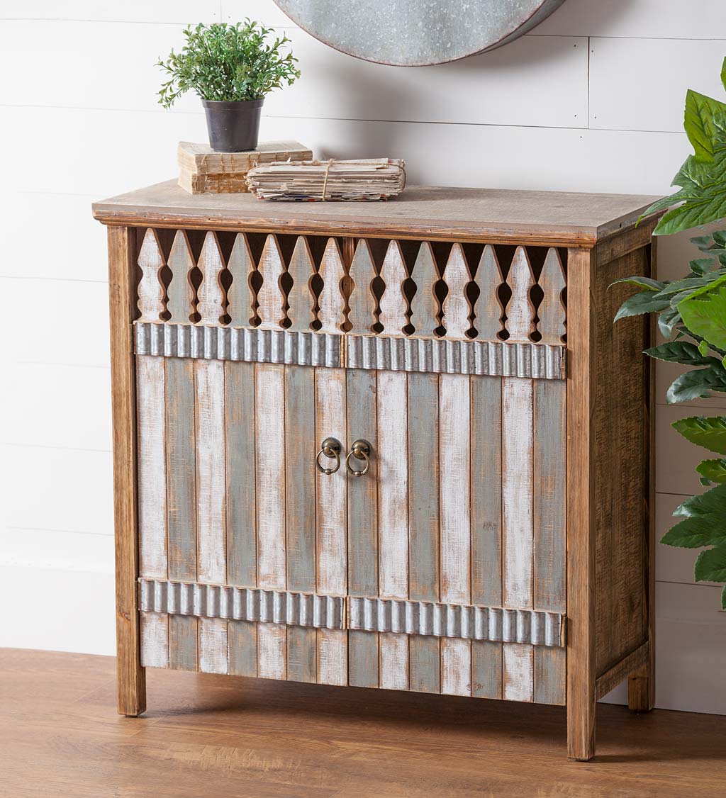 Rustic Picket Fence Wooden Storage Cabinet