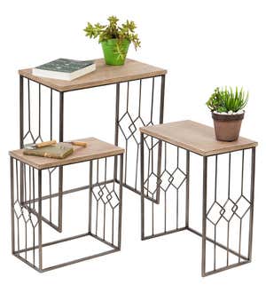 Metal and Wood Nesting Tables, Set of 3
