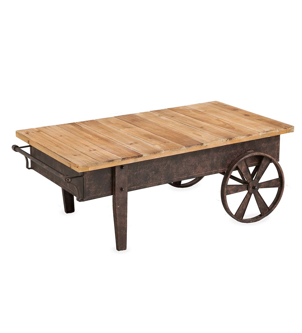 Vintage Wooden Plank Cart Coffee Table