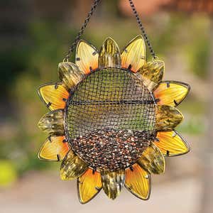 Glass Sunflower Hanging Mesh Bird Feeder