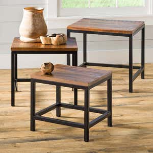 Reclaimed Wood and Metal Nesting Tables, Set of 3