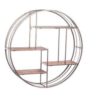 Round Metal Wall Display with Wood Shelves