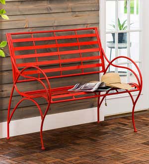 Red Metal Slat-Seat Garden Bench - Red