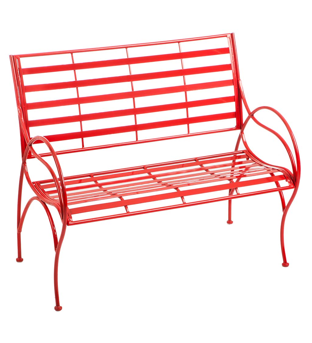 Red Metal Slat-Seat Garden Bench - Red