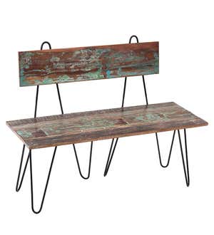 Indoor/Outdoor Rustic Metal and Distressed Wood Bench
