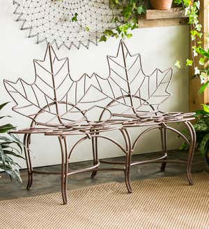 Rust Finish with Brushed Metallic Leaf Garden Bench - Rust