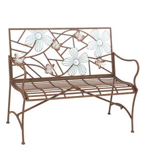 Butterfly and Flower Metal Garden Bench