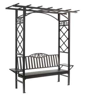 Cast Aluminum Arbor Bench with Side Tables - Black