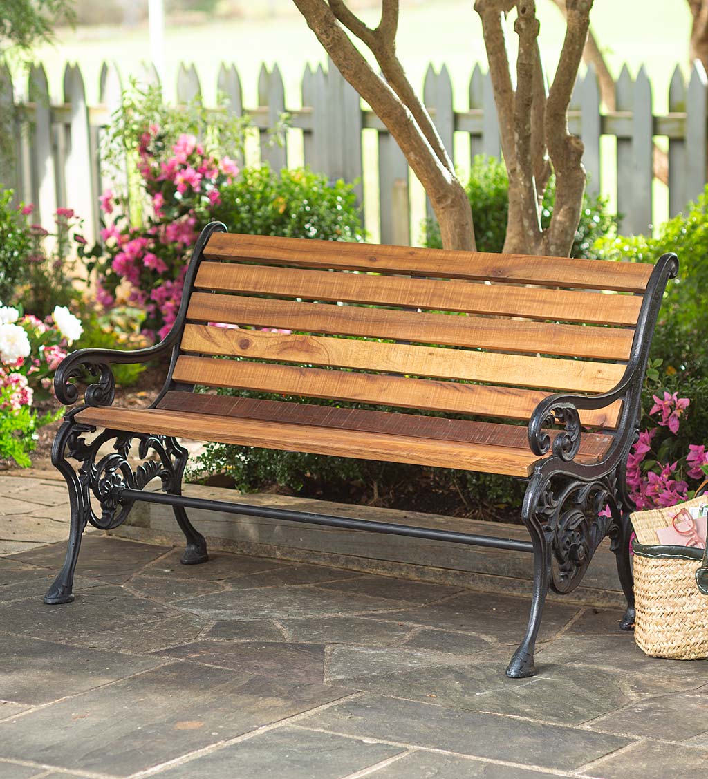 New Castle Park Bench in Reclaimed Teak Seat with Cast Iron Base