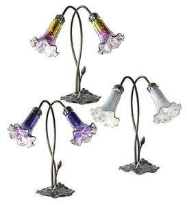 Handblown Mercury Glass 2-Lily Downlight Accent Table Lamp - Rainbow