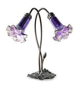 Handblown Mercury Glass 2-Lily Downlight Accent Table Lamp - Gray