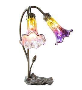 Handblown Mercury Glass 2-Lily Downlight Accent Table Lamp - Rainbow