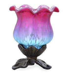 Hand-Painted Frosted Glass Tulip Lily Accent Lamp - Peach