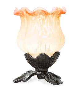 Hand-Painted Frosted Glass Tulip Lily Accent Lamp - Magenta