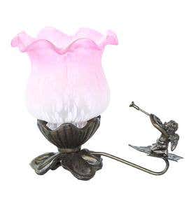 Hand-Painted Glass Tulip Lily Accent Lamp with Cherub - Purple