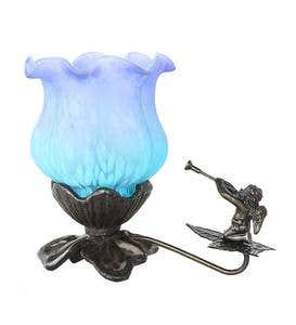 Hand-Painted Glass Tulip Lily Accent Lamp with Cherub - Purple
