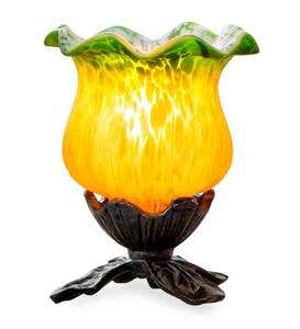 Hand-Painted Frosted Glass Tulip Lily Accent Lamp - Yellow