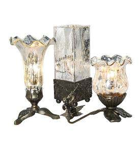 Mercury Glass Accent Lamps, Set of 3 - Teal/Silver
