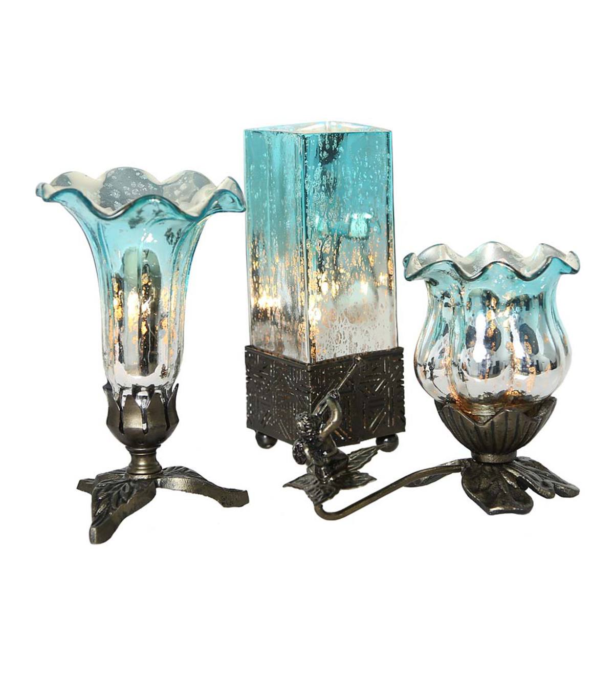Mercury Glass Accent Lamps, Set of 3 - Teal/Silver