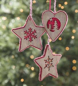 Poplar Wood & Wool Insert Ornaments, Set of 3 - Red