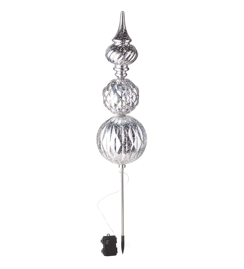 Indoor/Outdoor Lighted Large Shatterproof Holiday Finial Ornament Stake - Silver