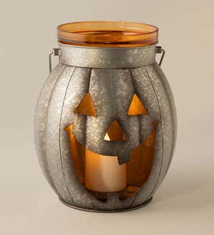Halloween Pumpkin Lantern with Flickering LED Candle