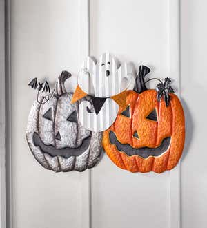 Halloween Pumpkins, Ghost and Bat Metal Wall Art