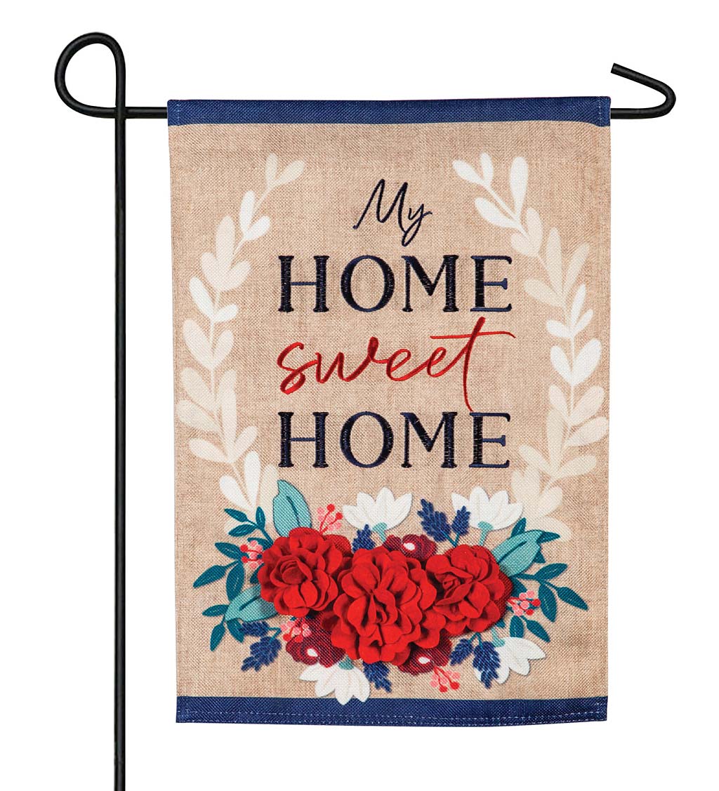 Patriotic Floral 'Home Sweet Home' Burlap Garden Flag