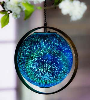 Stargazing Solar Hanging Blue Glass Orb and Hoop