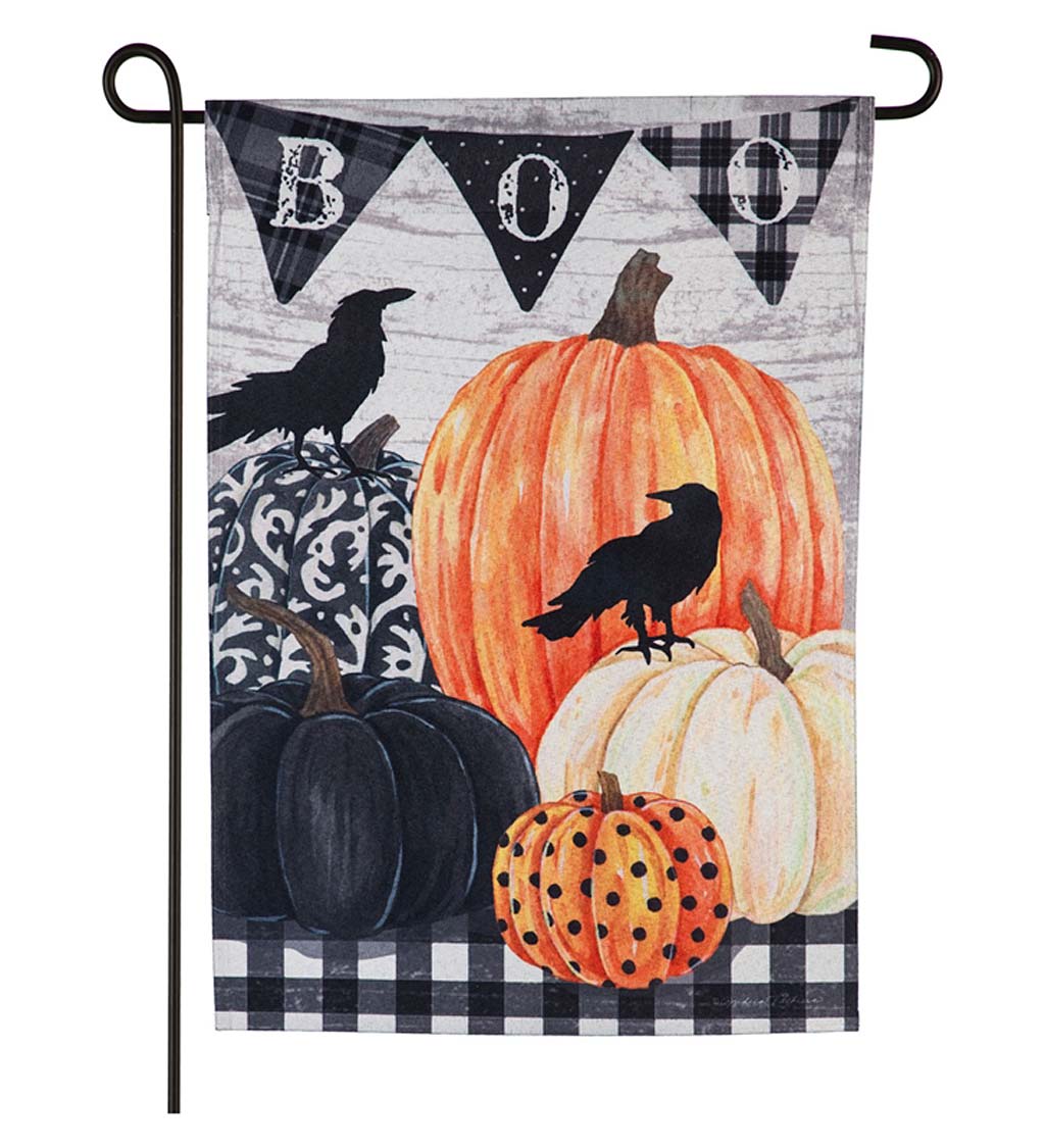 Pumpkins and Crows Linen Garden Flag