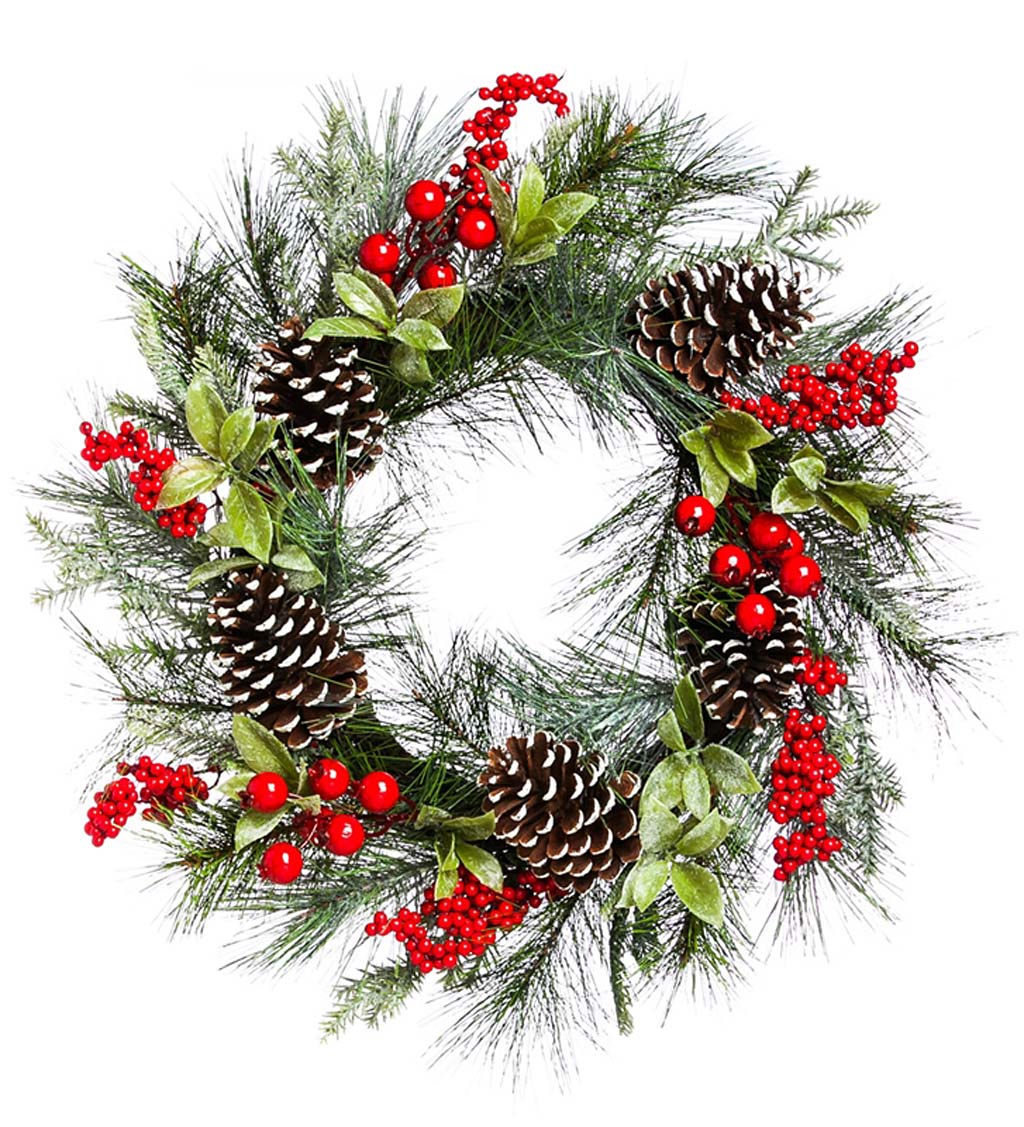 Holly and Pinecone Holiday Wreath
