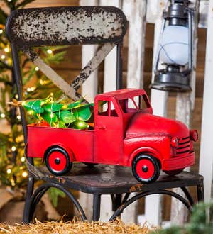 Red Metal Christmas Pickup Truck Statue