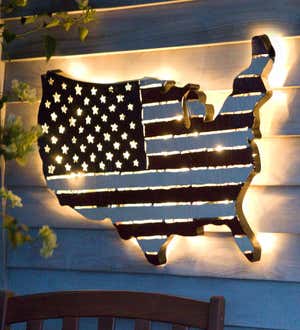 Lighted American Flag United States Map Wall Art with Timer