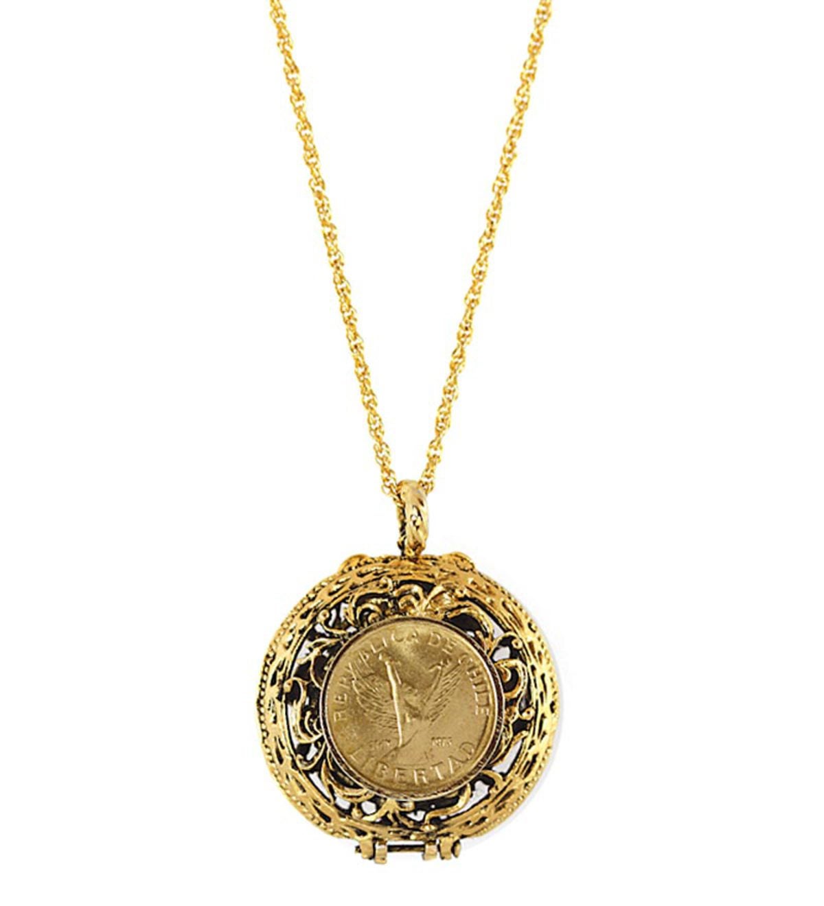 Angel Libertad Coin Locket With Goldtone Chain