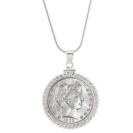 Sterling Silver Barber Quarter Necklace - Silver