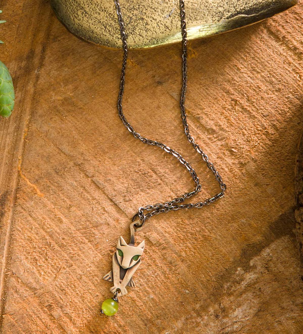 Antiqued Bronze Cat Necklace